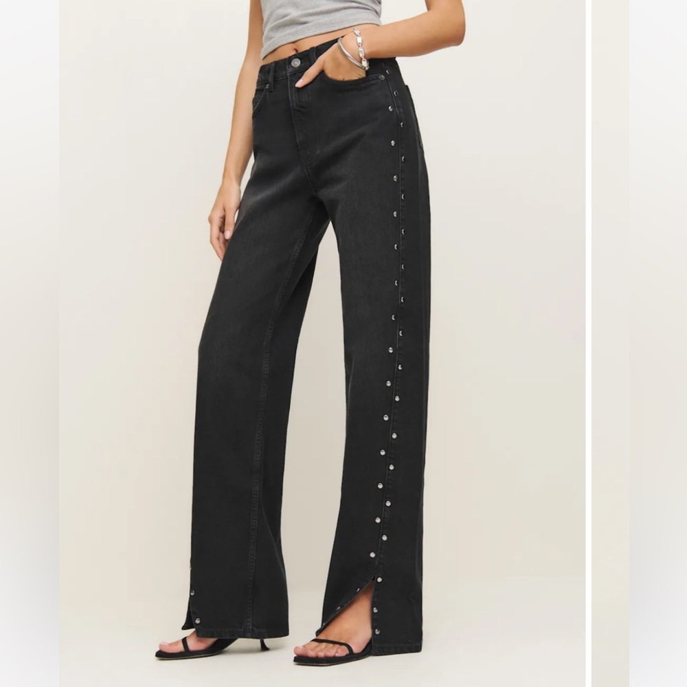 Reformation Cary High Rise Slouchy Straight Leg Jeans in Vana Vented Studded